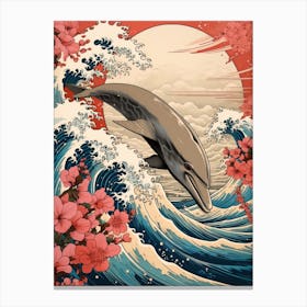 Dolphin Animal Drawing In The Style Of Ukiyo E 4 Canvas Print