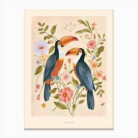 Folksy Floral Animal Drawing Toucan Poster Canvas Print