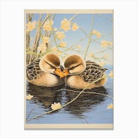 Ducklings Japanese Woodblock Style 7 Canvas Print