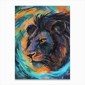 Black Lion Facing A Storm Fauvist Painting 4 Canvas Print