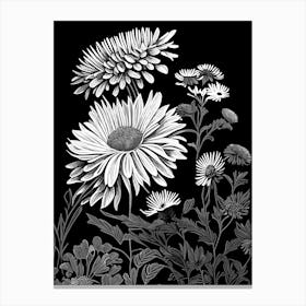 Asters Wildflower Linocut 1 Canvas Print