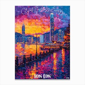 Hong Kong Skyline, abstract cubism vibrant Poster Canvas Print