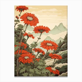 Kiku Chrysanthemum Japanese Botanical Illustration Canvas Print