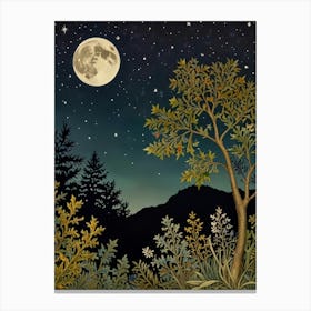 Night Sky With Trees And Moon Style William Morris Art Print Canvas Print