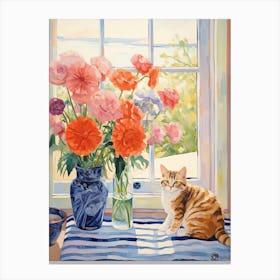 Cat With Ranunculus Flowers Watercolor Mothers Day Valentines 2 Canvas Print