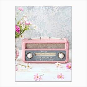 An Old Fashioned Portable Radio Painted In Pastel Hues Of Vintage Pink And Mellow Grey Standing As Canvas Print