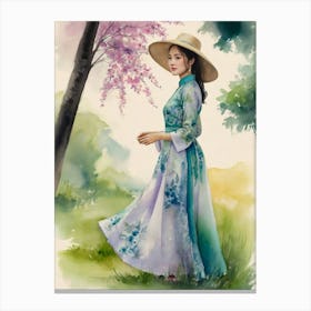 Asian Girl In Traditional Dress Canvas Print