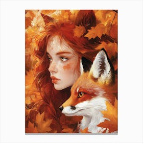 Fox And Girl 3 Canvas Print