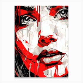 Girl With Red Paint On Her Face Canvas Print