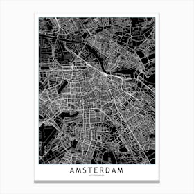 Amsterdam Black & White Map Canvas Print