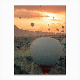 Air Balloons, Sunset, Oil Painting Canvas Print