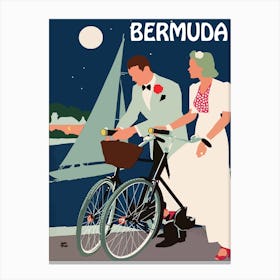 Bermuda, Couple On Bicycles on a Full Moon Canvas Print