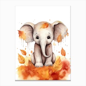 An Elephant Watercolour In Autumn Colours 1 Canvas Print