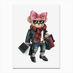 Teddy Bear With Shopping Bags Canvas Print