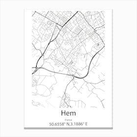 Hem,France Minimalist Map Canvas Print