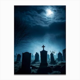 Death Fear Rising Full Fog Gravestone Dark Night Evil Background Holiday Horror Undead (18) Canvas Print