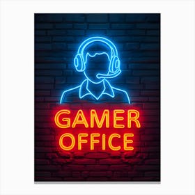 Gamer Office Neon Sign Gaming Poster Canvas Wall Room Decor Canvas Print