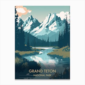 Grand Teton National Park Travel Poster Mid Century Style 1 Canvas Print