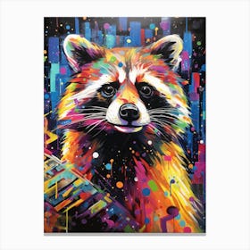 A Raccoon In City Vibrant Paint Splash 3 Canvas Print