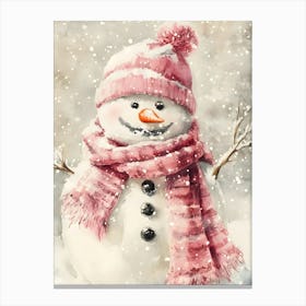 Snowman In Pink Scarf 1 Canvas Print