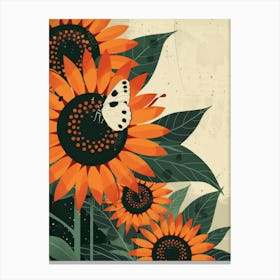 Sunflowers And Butterflies Vector Canvas Print