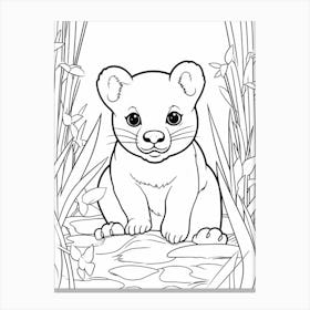 Line Art Jungle Animal Jaguarundi 3 Canvas Print