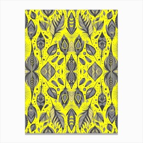 Neon Vibe Abstract Peacock Feathers Black And Yellow 1 Canvas Print