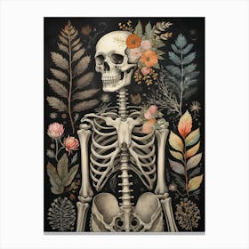 Botanical Skeleton Vintage Flowers Painting (21) Canvas Print