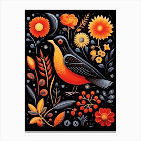 Folk Bird Illustration Blackbird 3 Canvas Print
