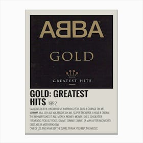 Abba Gold Greatest Hits 1992 Music Poster Canvas Print