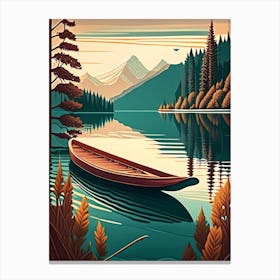 Canoe On Lake Water Waterscape Retro Illustration 1 Canvas Print