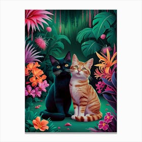 Two Wide Eyed Cats In A Botanical Garden 2 Canvas Print