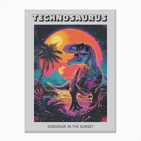 Cyber Dinosaur In The Sunset Poster Canvas Print