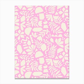 Paper Cut Out Collage Florals Abstract Flowers White on Pink Canvas Print