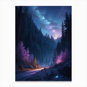 Forest Road At Night Canvas Print