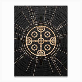 Geometric Glyph Symbol in Gold with Radial Array Lines on Dark Gray n.0103 Canvas Print