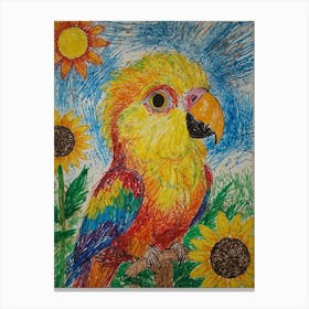 Parrot With Sunflowers Canvas Print