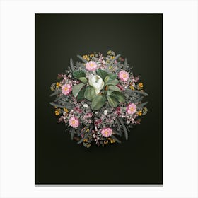Vintage Magnolia Elegans Flower Wreath on Olive Green Canvas Print