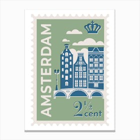 Amsterdam City Stamp Green Canvas Print