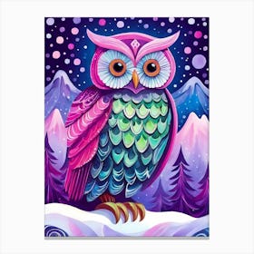 Pink Owl Snowy Landscape Painting (202) Canvas Print