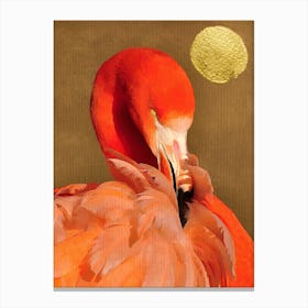 Flamingo With Golden Sun Canvas Print