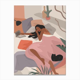 Illustration Of A Woman Laying In Bed Canvas Print