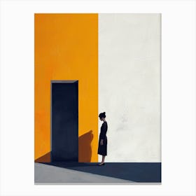 Woman In Front Of A Door, Minimalism Canvas Print