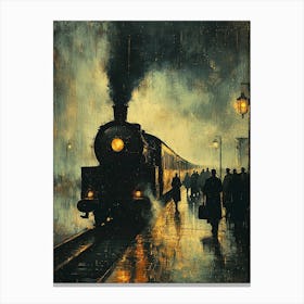 Vintage 1930s Steam Train At Night – Classic Railway Station Art Print Canvas Print