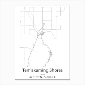 Temiskaming Shores,Canada Minimalist Map Canvas Print