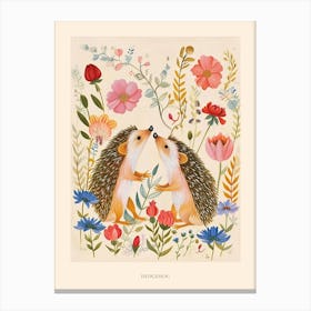 Folksy Floral Animal Drawing Hedgehog 5 Poster Canvas Print