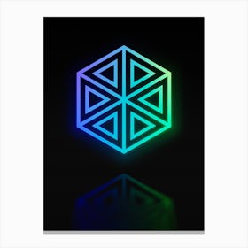Neon Blue and Green Abstract Geometric Glyph on Black n.0048 Canvas Print
