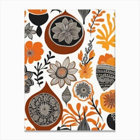 Orange And Black Floral Pattern 1 Canvas Print