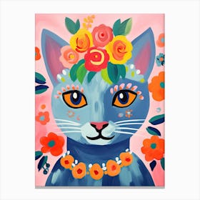 Russian Blue Cat With A Flower Crown Painting Matisse Style 1 Canvas Print