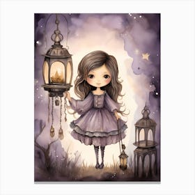 Little Girl With Lanterns Canvas Print